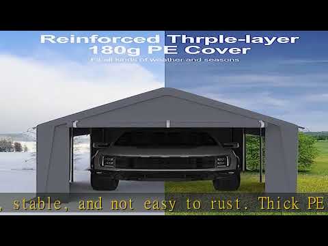 DEXSO Carport 13'x20' Heavy Duty Steel Canopy Height Adjustable & Portable Garage with Roll-up Vent