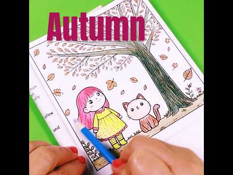 Autumn Coloring Fun for Kids | Little Girl, Cat & Falling Leaves #coloringforkids  #coloringfun