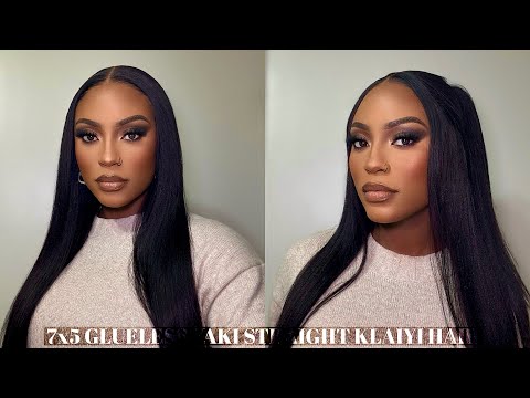 MELTED LACE, A TRULY GLUELESS 7x5 BYE BYE KNOTS YAKI STRAIGHT, PERFECT FOR BEGINNERS || KLAIYI HAIR