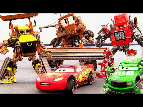 Lightning McQueen TRANSFORMERS in Real Life on Road cars PIXAR snow