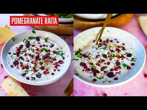 Creamy & Refreshing Pomegranate Raita Recipe - Easy Pomegranate Yogurt Dip- Gluten Free - Vegetarian