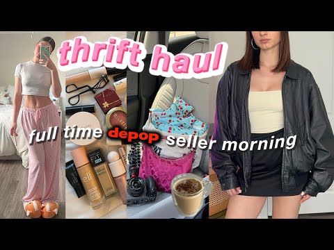 WINTER THRIFT HAUL | FULL TIME DEPOP SELLER MORNING ☕️🧸🎀 ship depop packages, depop pics , & grwm 💋