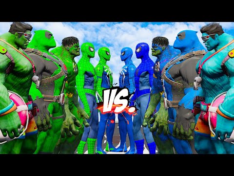 TEAM GREEN ( 3 HULK & 2 SPIDER-MAN) VS TEAM BLUE (3 HULK & 2 SPIDER-MAN ) - EPIC SUPERHEORES WAR