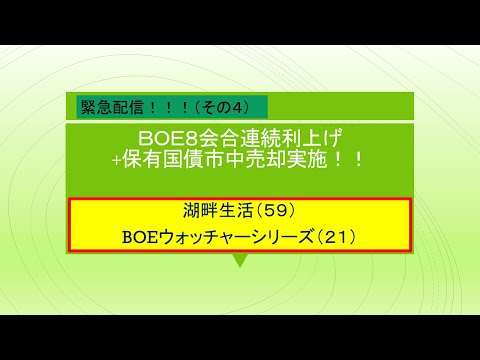 （緊急配信４）湖畔生活（５９）BOE８会合連続利上げ+保有国債市中売却実施！！