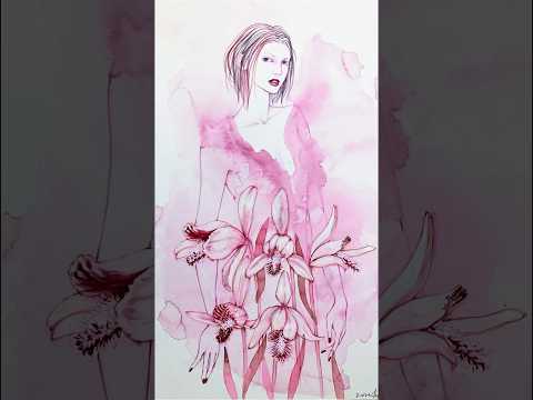 Fashion illustration inspired by wildflowers #shorts  #fashionillustration #watercolor #山野草 #トキソウ