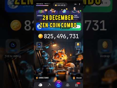 Zen coin daily combo cards 28 December | 28 December Zen coin Combo cards | Zen coin today's combo