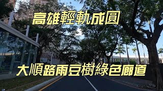 十年，高雄環狀輕軌終於成圓，大順路雨豆樹林「綠巨人隧道」