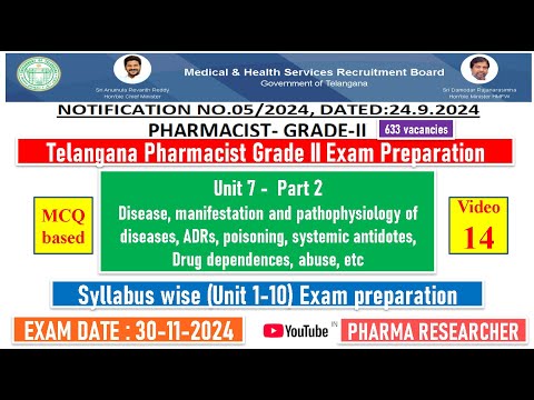 Telangana Pharmacist Grade-II exam Preparation II Unit 7 - part 2 II Unit 1-10 exam preparation