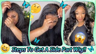 🎈2 Steps To Get A Side Part Wig With 4x4 HD Lace Closure! Lace Wig Install Ft. #Elfinhair Review