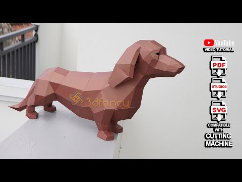 How to make Dachshund Papercraft Low poly 3D Dog and PDF, 3D SVG for Cricut, Cameo4 | Step by step