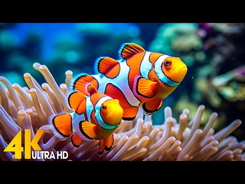 Aquarium 4k VIDEO (ULTRA HD) - Charming Fish of the Coral Reef Ecosystem - Relaxing Music