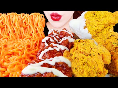 ASMR JALAPENO FIRE NOODLES, FIRED CHICKEN, YANGNYEOM EATING SOUNDS MUKBANG 먹방 咀嚼音