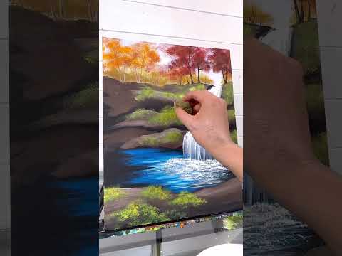 [clip] Painting a waterfall landscape 🎨 #tutorials #beginner #easypainting #acrylicpainting