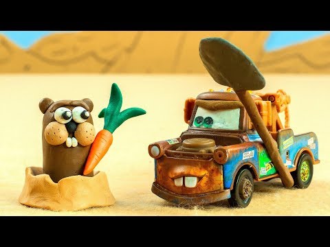 Mater Gardening Grabs a shovel to wack the sneaky Perpetrator Cars STOP MOTION Animation