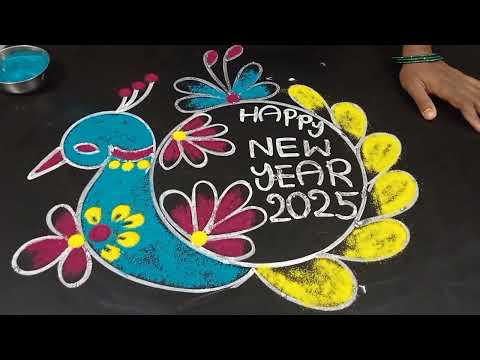 New year muggulu 2025🌷🌷New year rangoli designs, New year kolam,Peacock new year rangoli designs.