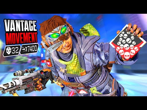 VANTAGE MOVEMENT 32 KILLS AND 7400 DAMAGE IN ONE GAME (Apex Legends Gameplay)