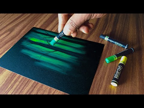 Very Easy Oil Pastel Painting / Beautiful Forest Night Scenery For Beginners