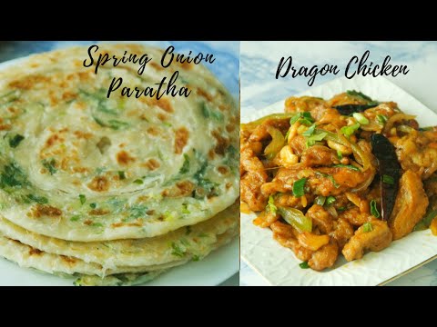 Spring Onion Paratha With Dragon Chicken || Asheescookbook