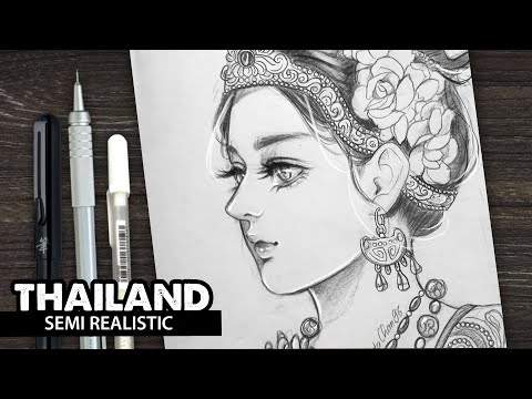 Draw Princess Thailand girl | semi realistic style