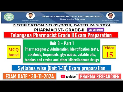 Telangana Pharmacist Grade-II exam Preparation II Unit 8 - part 1 II Unit 1-10 exam preparation