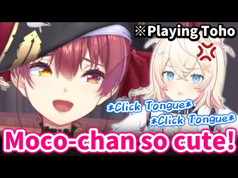 Marine laguhed everytime Angry Mococo clicked her tongue at Toho game【Hololive/Eng sub】