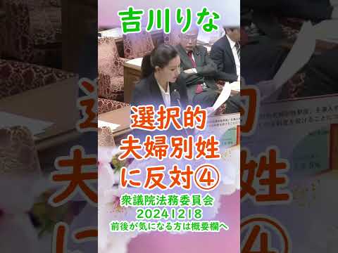 参政党【吉川りな】衆議院法務委員会20241218【選択的夫婦別姓に反対④】