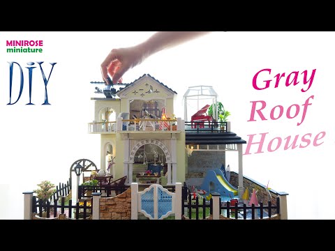 DIY Miniature Dollhouse Kit / Gray roof house / 회색 지붕 하우스/ miniature mini rose 미니어처 미니로즈