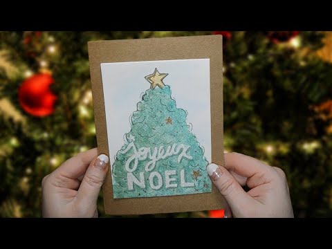 Joyeux Noel Christmas tree card using a drawing gum pen with Paul Rubens metallic watercolor paint.