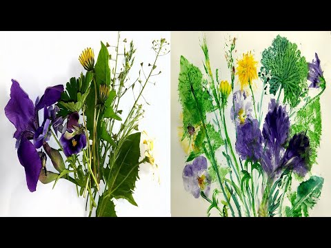 Рисуем отпечатками листочков и цветочков / We draw prints of flowers / Kami menggambar cetakan warna