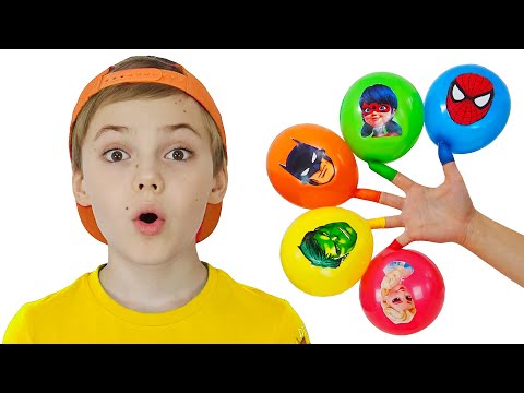 Finger Family Baloons Superheroes - Pretend Play with Nick and Poli