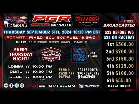 PGR eSports Intimidator Superspeedway Series | Talladega Superspeedway | 9/5/24 | PGR eSports