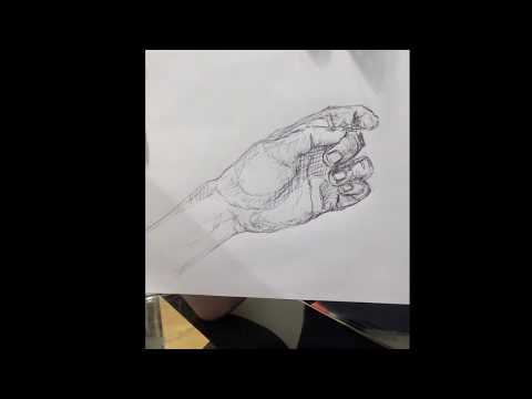 15 minute pen drawing of hand in 3.5 minutes