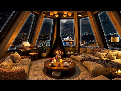 Winter Jazz Harmony ❄ Cozy Bedroom with Tender Jazz Saxophone & Fireplace Sounds to Relax,  Sleep