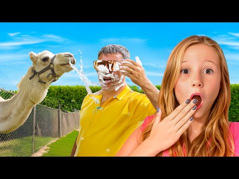 Nastya and dad exciting adventure to take care of animals