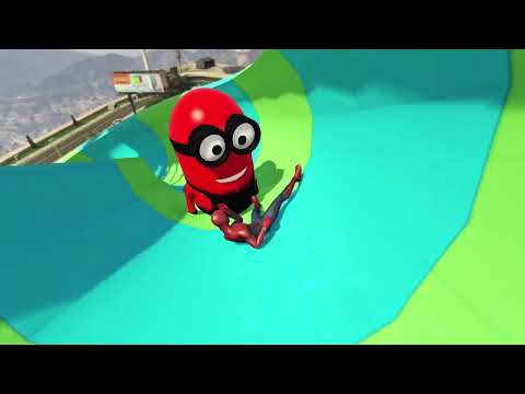 GTA 5 Spiderman and Colorful minions slide down fun slide! 🎢🌈 gta 5 epic ragdolls