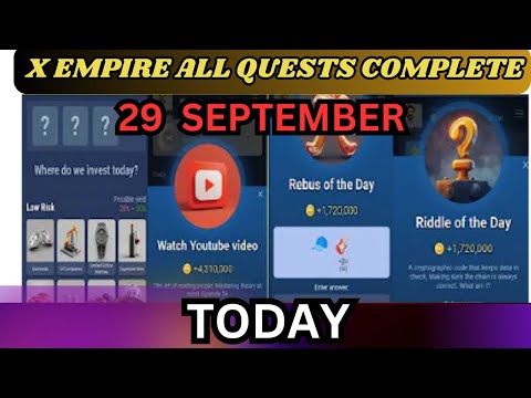 29-30 September All Quests Code X Empire | Riddle Of The Day | Rebus Of The Day | YouTube Video Code