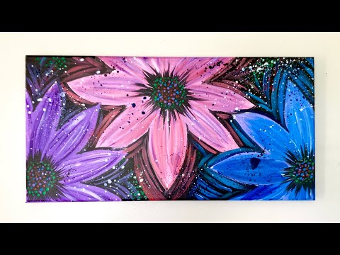 Large Flowers Painting On Canvas Using Acrylic Paint