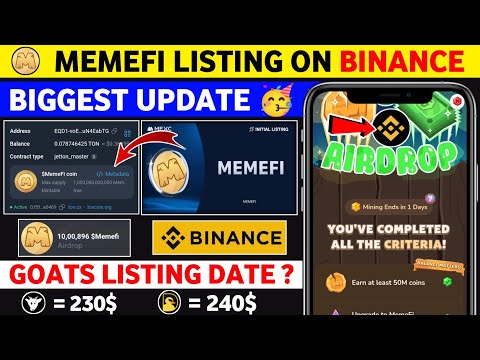 Memefi new update today | Memefi Airdrop withdrawal | Goats listing date | Duck chain listing date