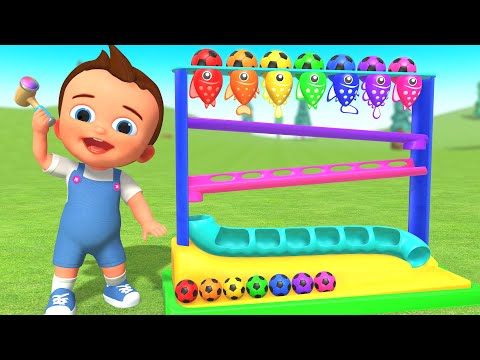 Learn Colors for Children with Little Baby Fun Play Wooden Hammer Soccer Balls Toy Set 3D Cartoons