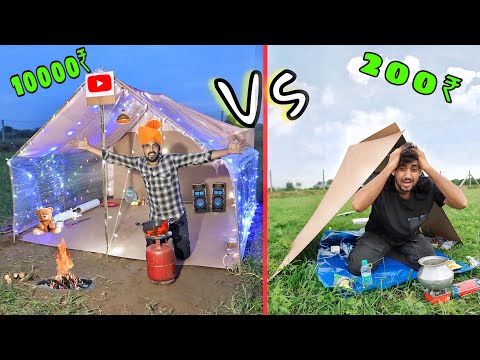 Overnight survival challenge in low to high budget tent house