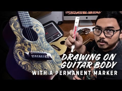 Drawing on a guitar body dengan spidol snowman (with time lapse)