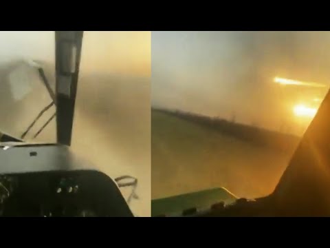 Ukrainian Mi-8 helicopter firing Rockets and deploying flares over the front line of the war.