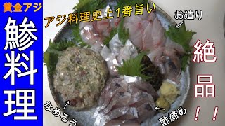 【黄金アジ】で絶品料理！！刺身、酢締め、なめろう美味しそう過ぎる！1 in 1 million horse mackerel in Exquisite cuisine