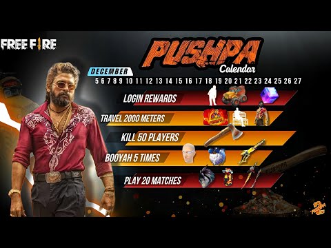 Pushpa Event Calender Free Rewards🔥 | Free Fire Pushpa Event Rewards | Free Fire New Event