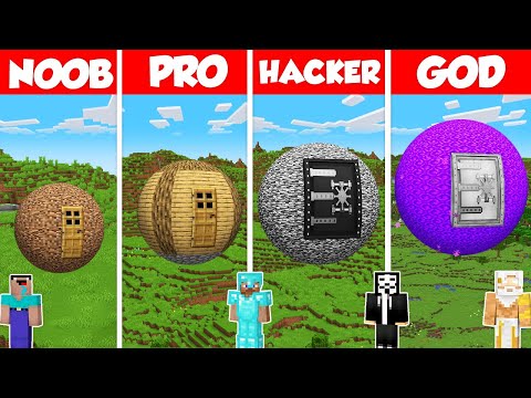 Sphere Base Build Battle Challenge - Noob vs Pro vs Hacker vs God - Minecraft Animation