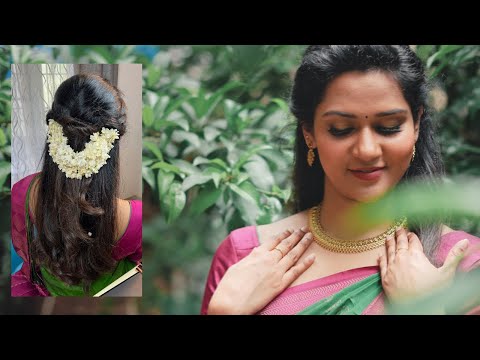 Hairstyle for Saree with flowers