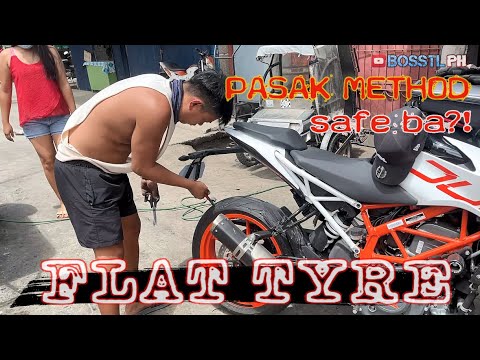 Na-flat tyre ang bigbike! OKAY BA ANG PASAK METHOD? Hassles of going to the office on ECQ | DUKE 390