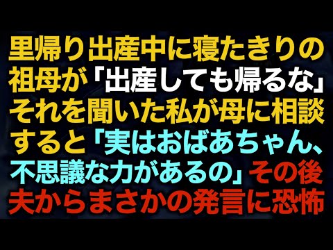 【スカッとする話】里帰り出産中に寝たきりの祖母が「出産しても帰るな」それを聞いた私が母に相談すると「実はおばあちゃん、不思議な力があるの」その後夫からまさかの発言に恐怖【修羅場】