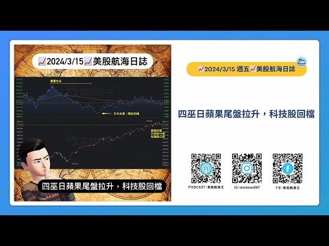 📈2024/3/15週五📈四巫日蘋果尾盤拉升，科技股回檔｜美股航海日誌+新聞導讀｜每日更新