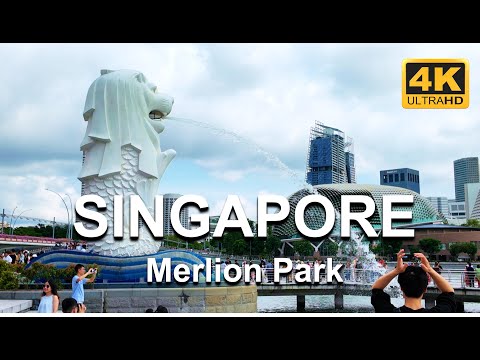 Merlion Park Singapore from Fullerton Bay Hotel | 4K UHD Walking Tour